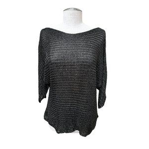 VINCE Women's Metallic Chainmail Top Knit 3/4 Sleeve Black Gray Size MEDIUM